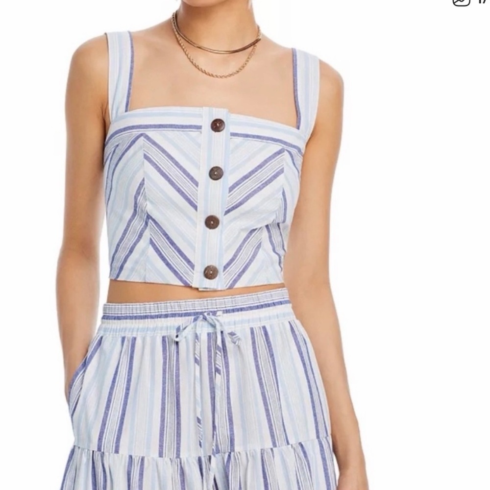 Aqua Blue and White Striped Crop Top - Picture 1 of 5